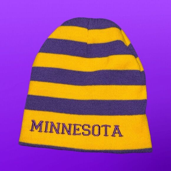 Reversable NFL MN Vikings MN Purple Yellow Knit Beanie - Picture 2 of 5